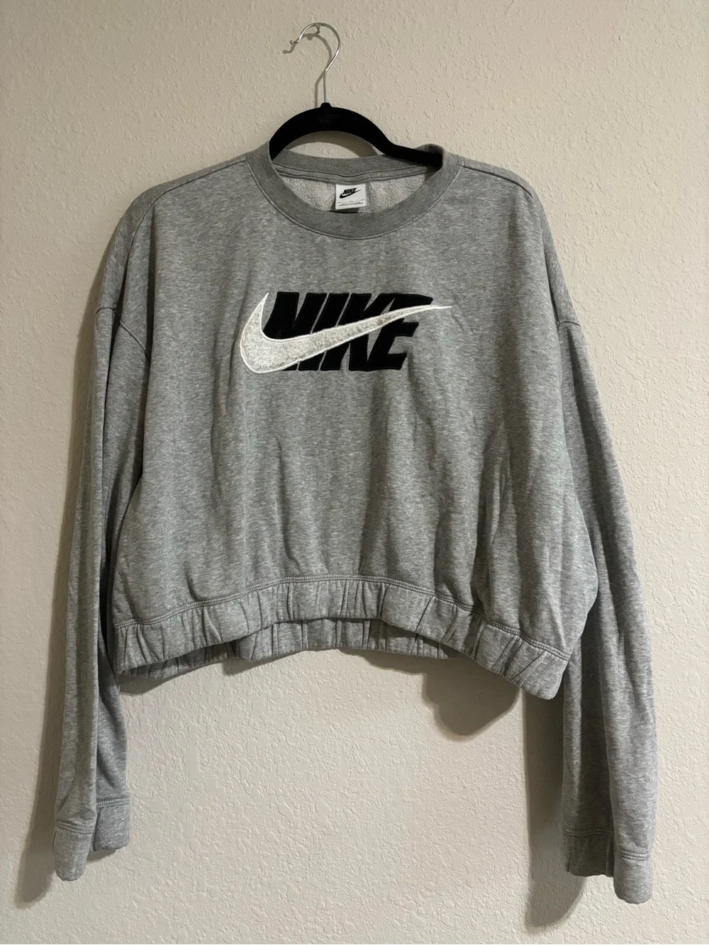 Nike Gray Cropped Crewneck Sweatshirt with White Swoosh